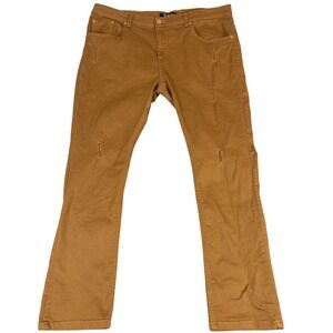 Refuel Mens Straight Fit Distressed Twill Pants Tobacco Brown 40x32 Moto Jeans